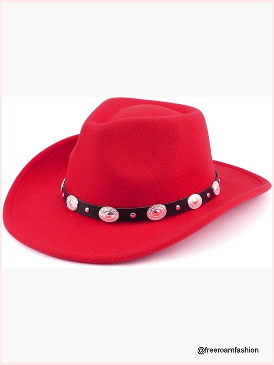 Classic Felt Wide Brim Fedora Hat with Belt Buckle Retro Panama main image 7